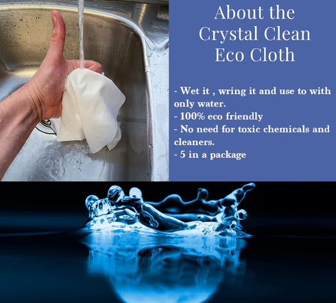 Crystal Clean Eco-Cloth, Lint-Free Microfiber Cloth for Windows, Glass, Stainless Steel, 5 Pack, White, 16''x16''