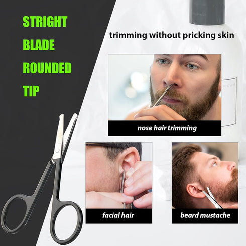 Small Facial Hair Grooming Scissors for Men Women - 2PCS Black Eyebrow, Nose Hair, Mustache, Beard Trimming Kit