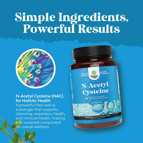 NAC Supplement N-Acetyl Cysteine 600mg - 180 Capsules, Vegan High Absorption for Liver Detox, Lung Health & Immunity