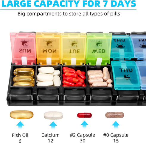 FGcase AM PM Weekly 7 Day Pill Organizer - Large Daily Pill Cases with Easy Push Button, Pill Reminder Container for
