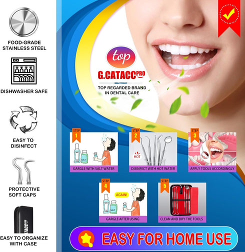 G.CATACC Dental Tools Hygiene Kit, Professional Stainless Steel Tooth Scraper Plaque Remover with Case