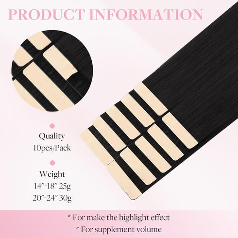 Tape in Hair Extensions Human Hair 1B Natural Black 14 Inch 25g 10pcs Thick Ends Remy Human Hair Seamless Straight Human Hair Extensions Invisible Tape in Hair Extensions Human Hair