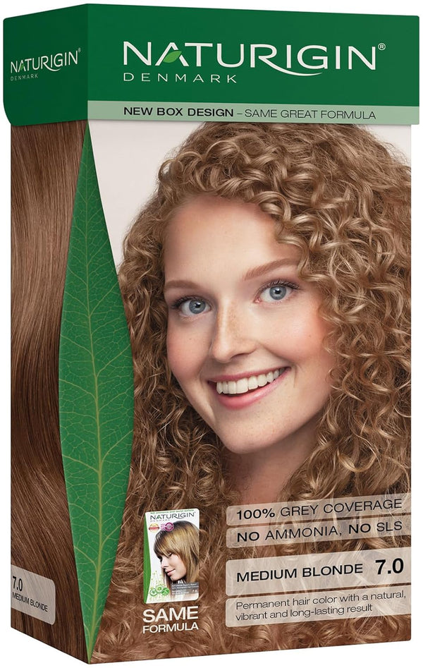 Naturigin Permanent Hair Color, 7.0 Medium Blonde, Ammonia Free, 100% Gray Coverage, Vegan, 1 Pack