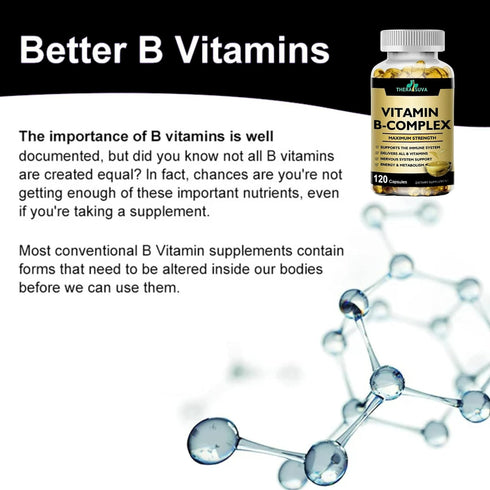 Max Strength Vitamin B-Complex + CoQ10 + Vitamin C - Energy & Metabolism Support Supplement - 120 Softgels