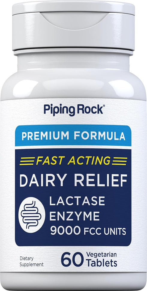 Piping Rock Fast Acting Dairy Relief Lactase Enzyme | 60 Tablets | 9000 FCC | Vegetarian Premium Formula | Non-GMO,