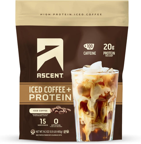 Ascent Iced Coffee Protein Powder, High Protein Coffee Powder, 20 g Protein, 15 Servings