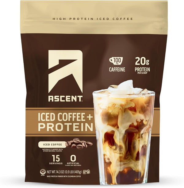 Ascent Iced Coffee Protein Powder, High Protein Coffee Powder, 20 g Protein, 15 Servings