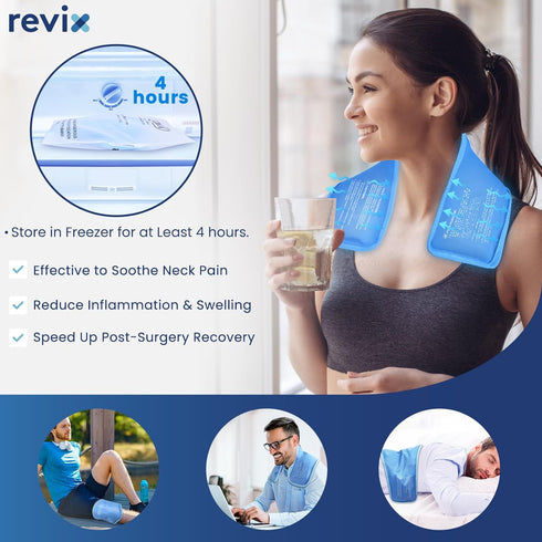 REVIX XL Neck Ice Packs for Injuries, Reusable Hot and Cold Compress for Neck and Shoulders Pain, 2 Packs.