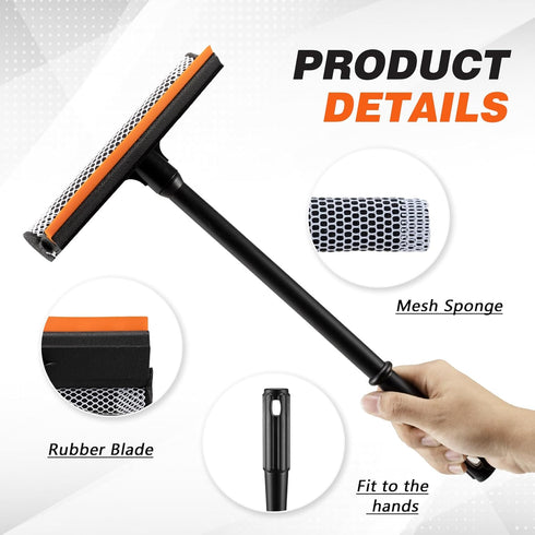 Neeklinny 2 in1 16inch Window Squeegee for Car, Window Cleaner with Long Handle,Sponge Car Window Squeegee for Gas