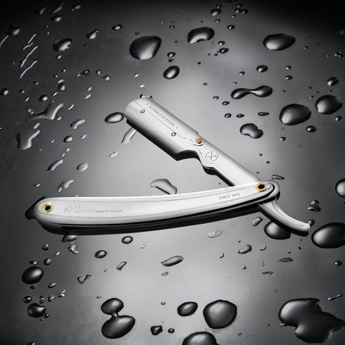 Parker SR1 Stainless Steel Straight Edge Barber Razor, Professional Shavette with 5 Premium Platinum Half Blades