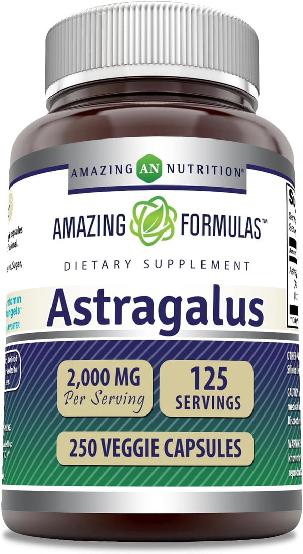 Amazing Formulas Astragalus 2000 mg Capsules Supplement, Non-GMO, Gluten Free (250 Count)