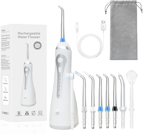 Waterproof Electric Water Flosser Teeth Pick, Portable Cordless Oral Irrigator, 300ML Rechargeable, IPX7, 8 Tips, 5