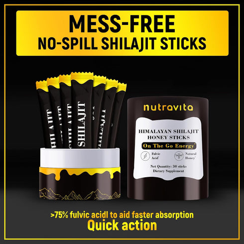 Nutravita 30 Shilajit Honey Sticks- Sticks Himalayan Shilajit Honey Sticks Organic Honey & Saffron for Energy,Strength