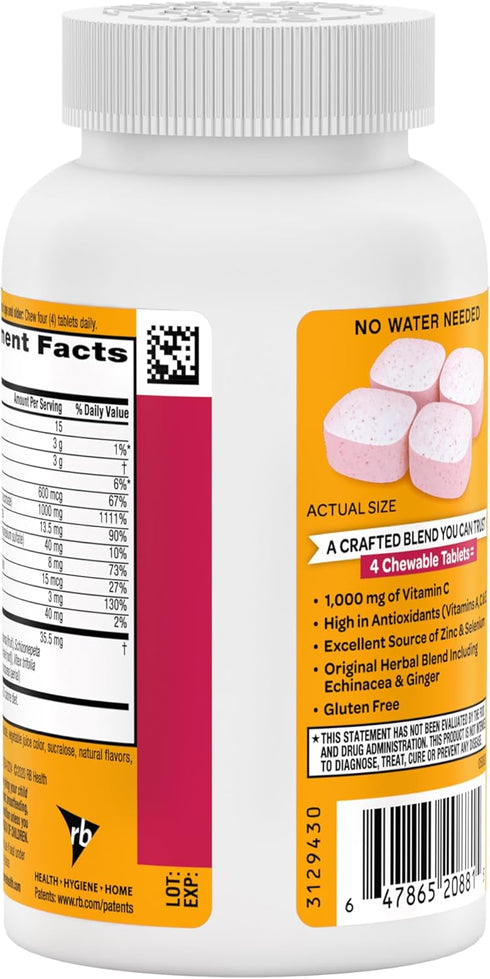 Airborne Vitamin C 1000mg Chewable Tablets, Very Berry, 116 Count, Gluten-Free Immune Support
