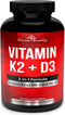 Vitamin K2 (MK7 & MK4) with D3 Supplement, 90 Non-GMO Vegetarian Capsules, 100mcg MK-7, 500mcg MK-4, 5000 IU D3