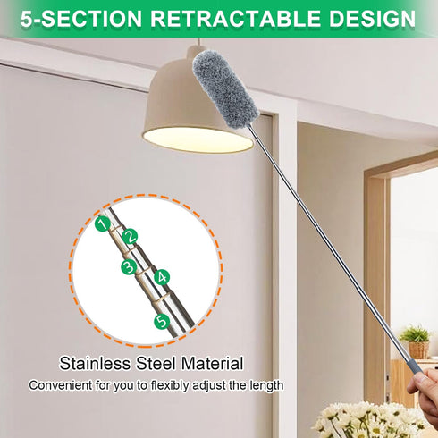 QINGHAHU 2 Pack Microfiber Duster for Cleaning, Small Dusters with Microfiber Head, Extendable Pole, Hand Washable