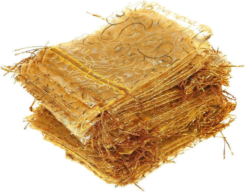 Wedding Favors Small Gift Bags, 100pcs Gold Organza Bags 3.9x4.7 Inch (10x12cm) for Party Favor Bags