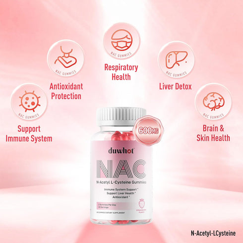 NAC Gummies 600mg - N Acetyl Cysteine Supplement for Antioxidants & Immune Support, Natural Strawberry Flavor