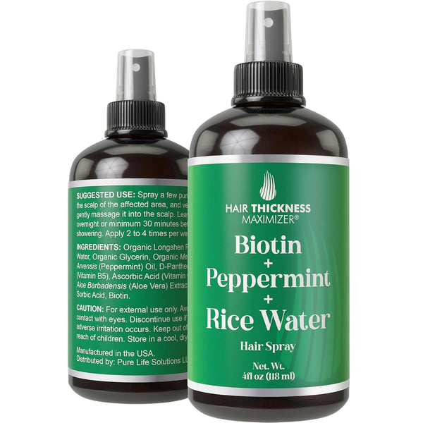 Biotin + Peppermint Oil + Rice Water Spray - Hair Growth Leave In Conditioner Serum for Women and Men