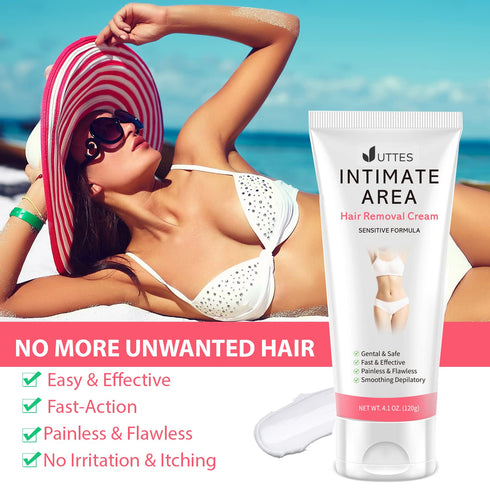 Intimate Hair Removal Cream for Women, Painless Depilatory Cream for Underarms, Private Parts, Sensitive Formula