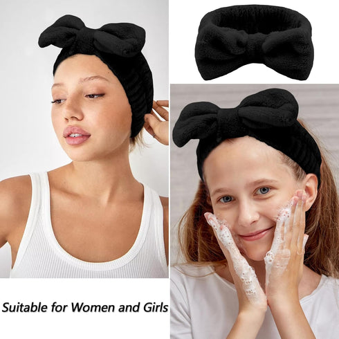 VELSCRUN 6 Pack Spa Headband, Makeup Headband, Black Sponge Hair Band Bow Tie for Washing Face