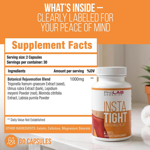 ProLab Organics InstaTight Vaginal Tightening Pills Natural Rejuvenation Supplement for Women. Supports Intimate Tone
