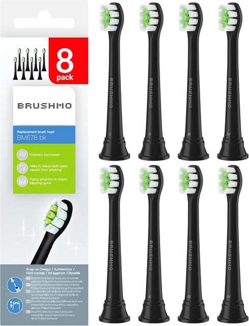 Brushmo Compact Replacement Toothbrush Heads, Compatible with Philips Sonicare HX6072, Black 8 Pack