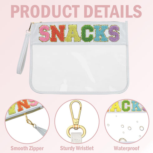 Snack Bags Clear Pouch Travel Makeup Bag Chenille Letter Bags for Zipper Pouch Clear Cosmetic Bag Clear Tote Bag Makeup Travel Bag for Women