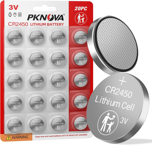 CR2450 3V Lithium Battery, 20 Pack, Coin Battery for Watches, Calculators, Car Remote, Key Fob