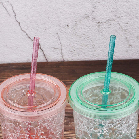 Dakoufish BPA-Free 12 Piece 11 Inch Reusable Clear Plastic Glitter Sparkle Drinking Straw with Cleaning Brush (6 Color)