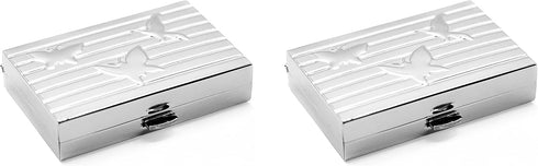 Set 2 of Rectangular-Shaped Pocket Purse Pill Box & Organizer with Dual Compartments (Silver Butterflies)