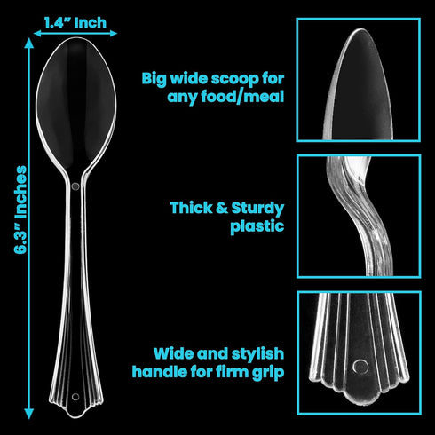 Lonezo 50 Count Clear Plastic Disposable Spoons, Eco Friendly Heavy Duty Plastic Cutlery