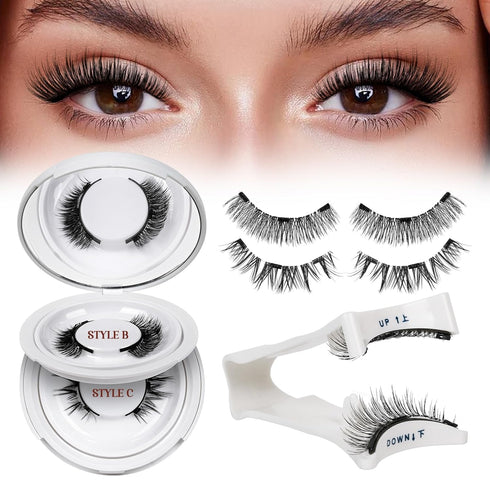 QUEWEL 2 Pair Reusable Magnetic Eyelashes with Applicator - No Glue Needed Cat Eye Natural Look Kit