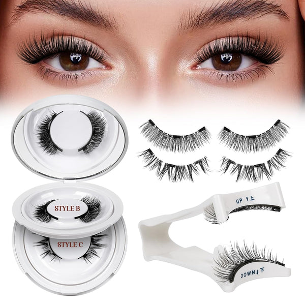 QUEWEL 2 Pair Reusable Magnetic Eyelashes with Applicator - No Glue Needed Cat Eye Natural Look Kit