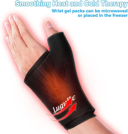 Wearable Thumb Wrist Ice Pack - Reusable Hot Cold Compress for Injuries, Carpal Tunnel, and Swelling, Black-S/M