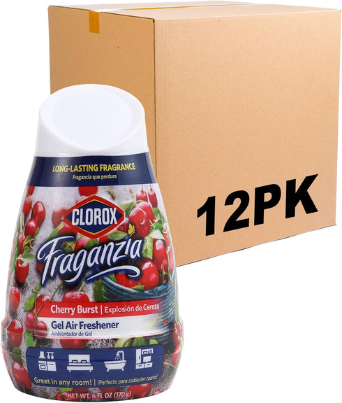 Clorox Fraganzia Gel Air Freshener Cone, Cherry Burst Scent, 6oz, 12 Pack, No-Plug, Battery-Free