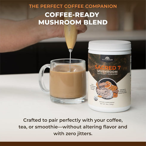 Sacred 7 Organic Mushroom Supplement, 100% Fruiting Body Extract Powder with Lions Mane, Reishi, Chaga & More