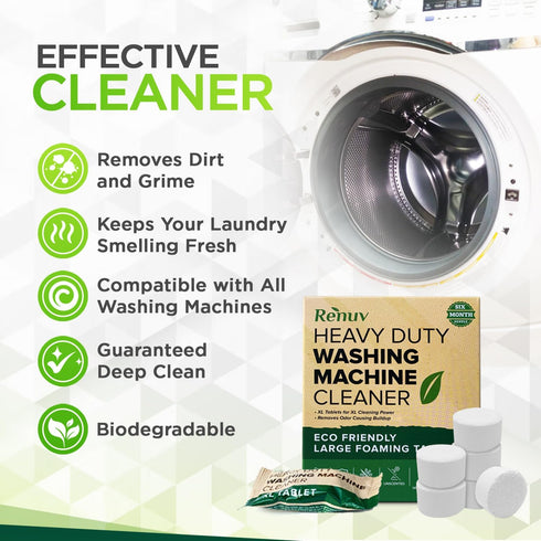 Heavy Duty Washing Machine Cleaner and Descaler, Deep Cleaning Tablets for Front Load or Top Load Washer (12 Pack)