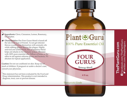 Four Gurus Essential Oil Blend, 4 oz Bulk, 100% Pure Natural Therapeutic Grade, Aromatherapy Diffuser