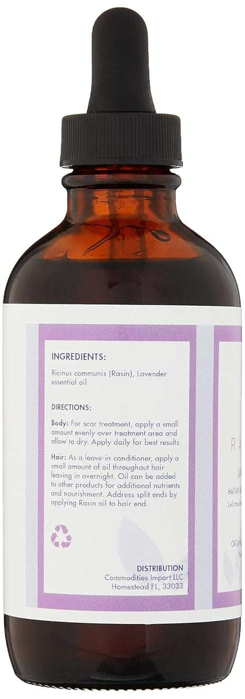 Rasin Castor Haitian Oil, Organically Brilliant Black Castor Oil, Lavender, 4 Fl Oz