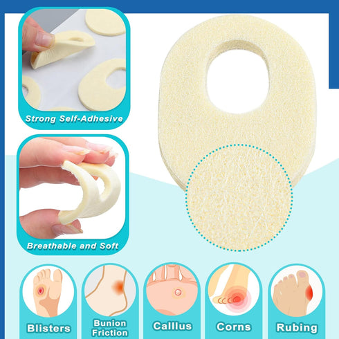 72 Pieces Felt Callus Cushions, Oval Adhesive Pads for Foot Pain Relief, Soft Breathable Corn Cushions for Men and Women