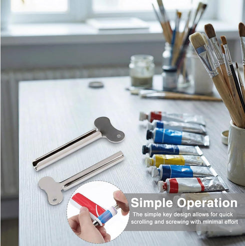 VANTOBEST 2 Pack Metal Tube Squeezer Keys Silvery Hair Dye Toothpaste Roller Dispenser Tool Durable Tube Squeezing Aid