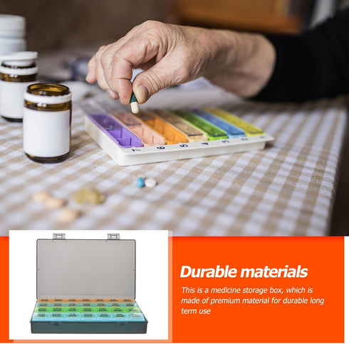 HEATSHAKING 28 Large Capacity Weekly Pill Organizer with Compartments, Portable Multi-Grid Medicine Dispenser