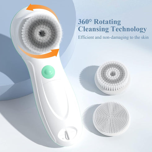 TOUCHBeauty Electric Facial Cleansing Brush with Stand, 3 Brush Heads, 2 Speeds, IPX5 Waterproof