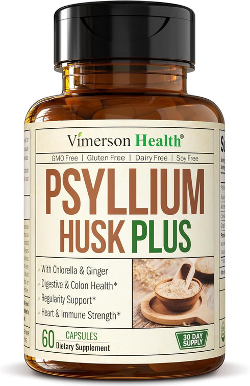 Psyllium Husk Powder Capsules - Dietary Fiber Supplement for Digestive Health - 60 Vegan, Non-GMO Capsules