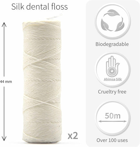 Refill Silk Dental Floss | Candelilla Wax Tooth Floss | Eco-Friendly Plastic Free Mint Floss | 2 x 55 Yards | Bambaw