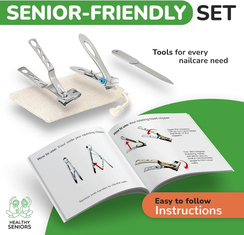 Nail Clippers Set, Easy Grip 360 Rotary Fingernail Clipper, Sharp Heavy Clippers for Thick Nails, Perfect for Diabetics
