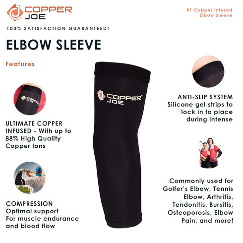 Copper Joe 2 Pack Recovery Elbow Compression Sleeve, Ultimate Copper Relief Brace for Arthritis