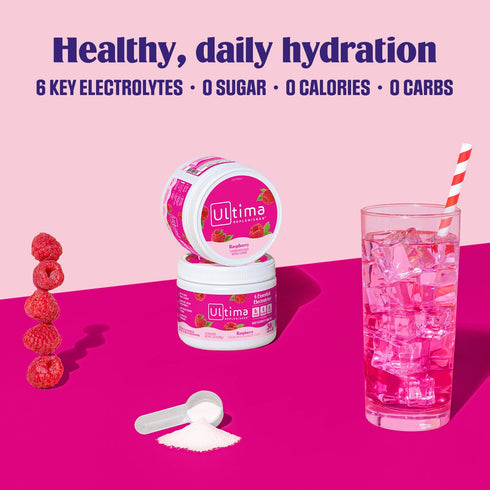 Ultima Replenisher Daily Electrolyte Powder Drink Mix, Sugar Free, Raspberry, 30 Servings, Keto Friendly