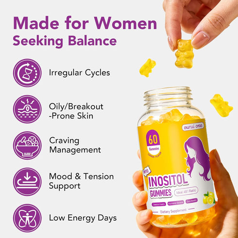 ourui one Gummies 40:1 D3, B12 60 Gummies 1 Pack Myo & D-Chiro Inositol for Women Ratio Hormone Balance & Fertility